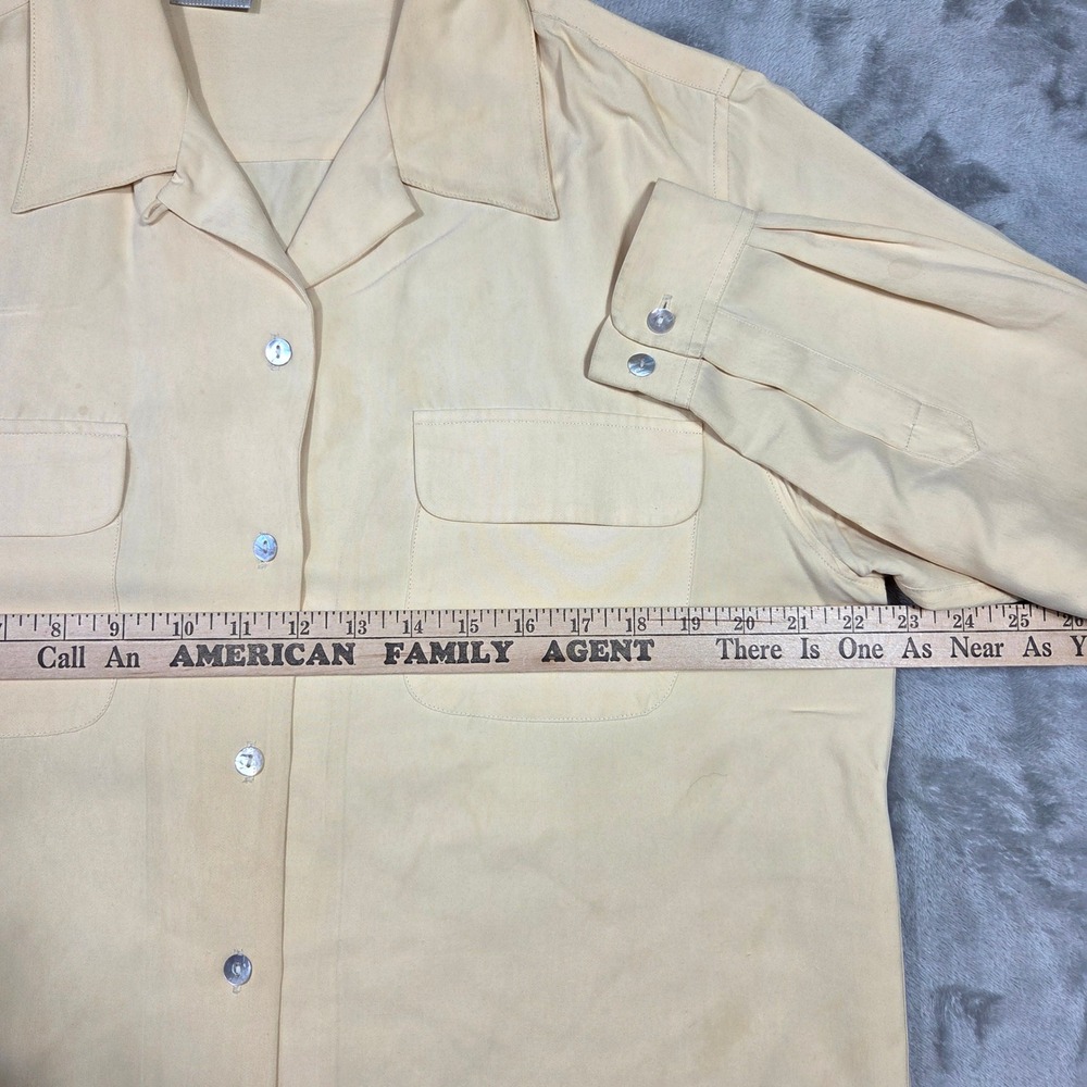 Jacqueline Ferrar Women L Shirt 100% Silk‎ Button Up Camp Collar Retro Chic Twee - Picture 3 of 9